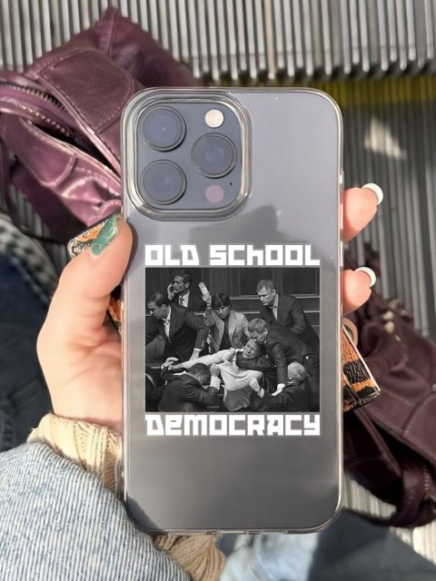 Стікер "Old School Democracy" Матовий (Білий текст)